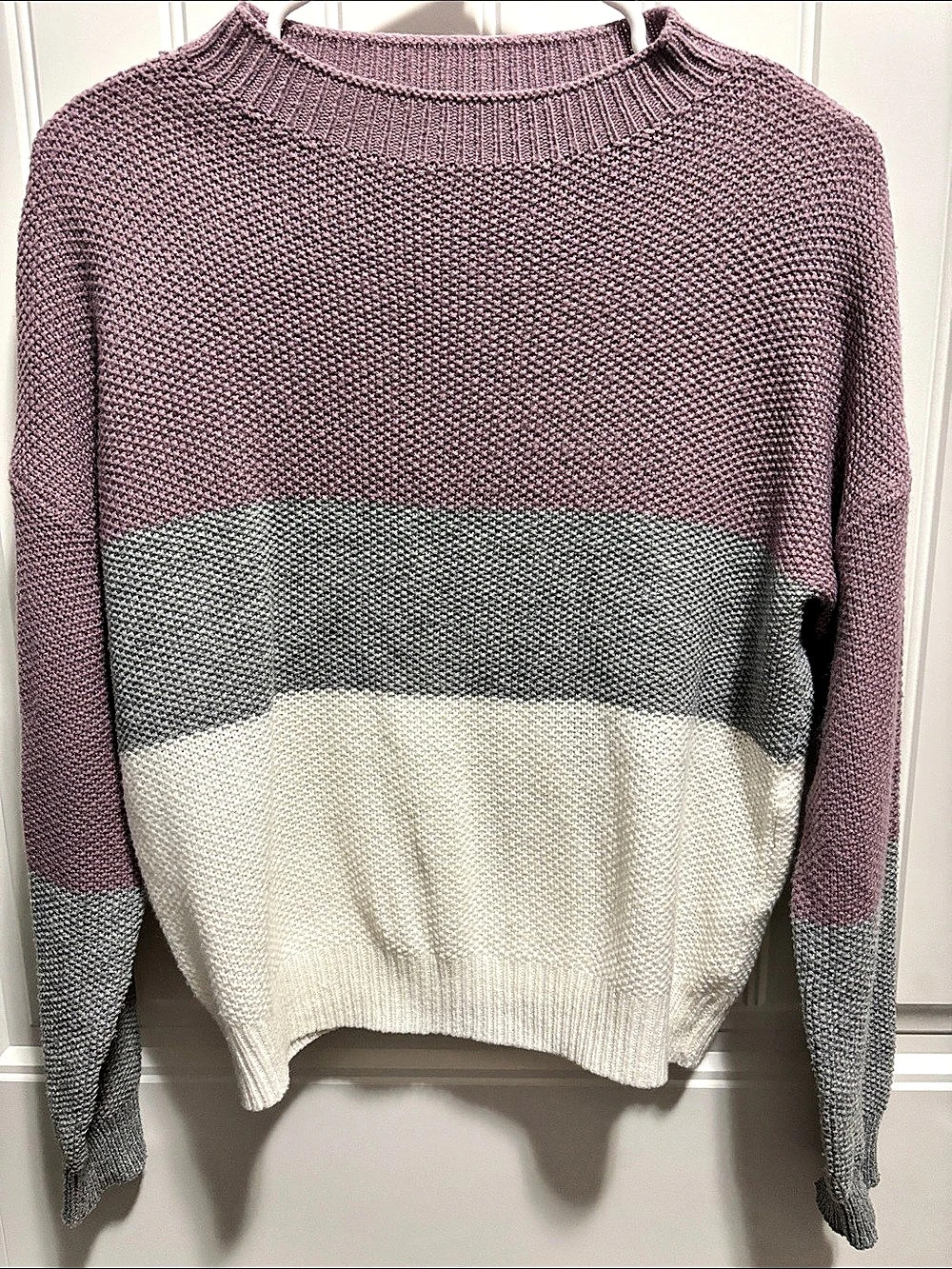 Colorblock Chunky Knit Sweater Mauve Gray Ivory Size Unknown